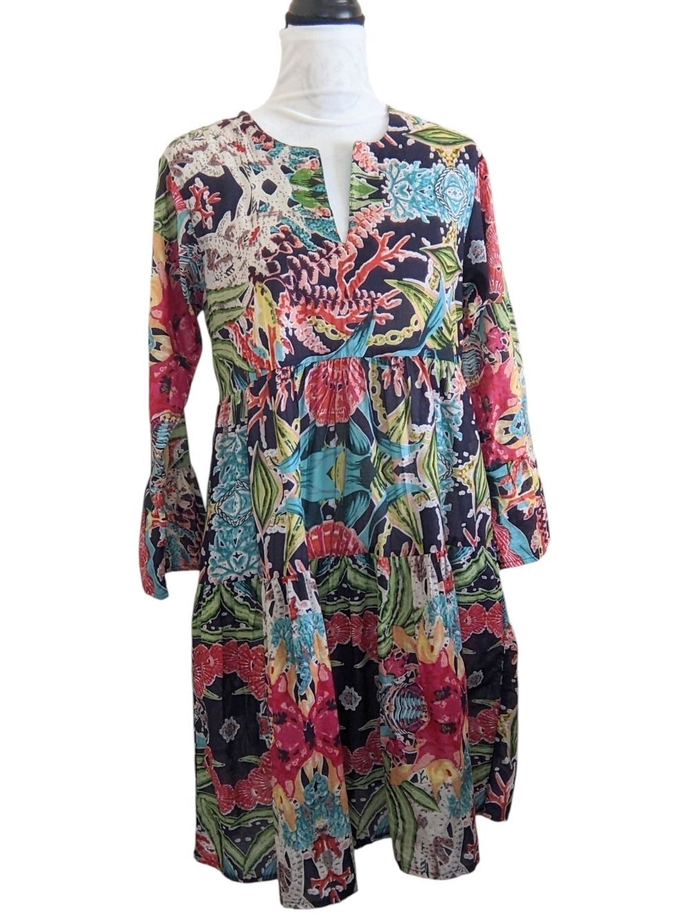 KIKISOL Floral Tropical Dress Tunic Top Cotton Colorful Flowy